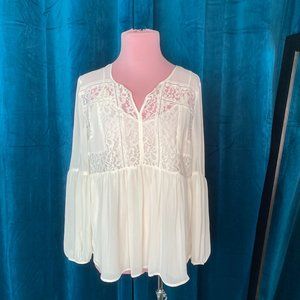 Stylus Floral Lace Balloon Sleeve Blouse Ivory